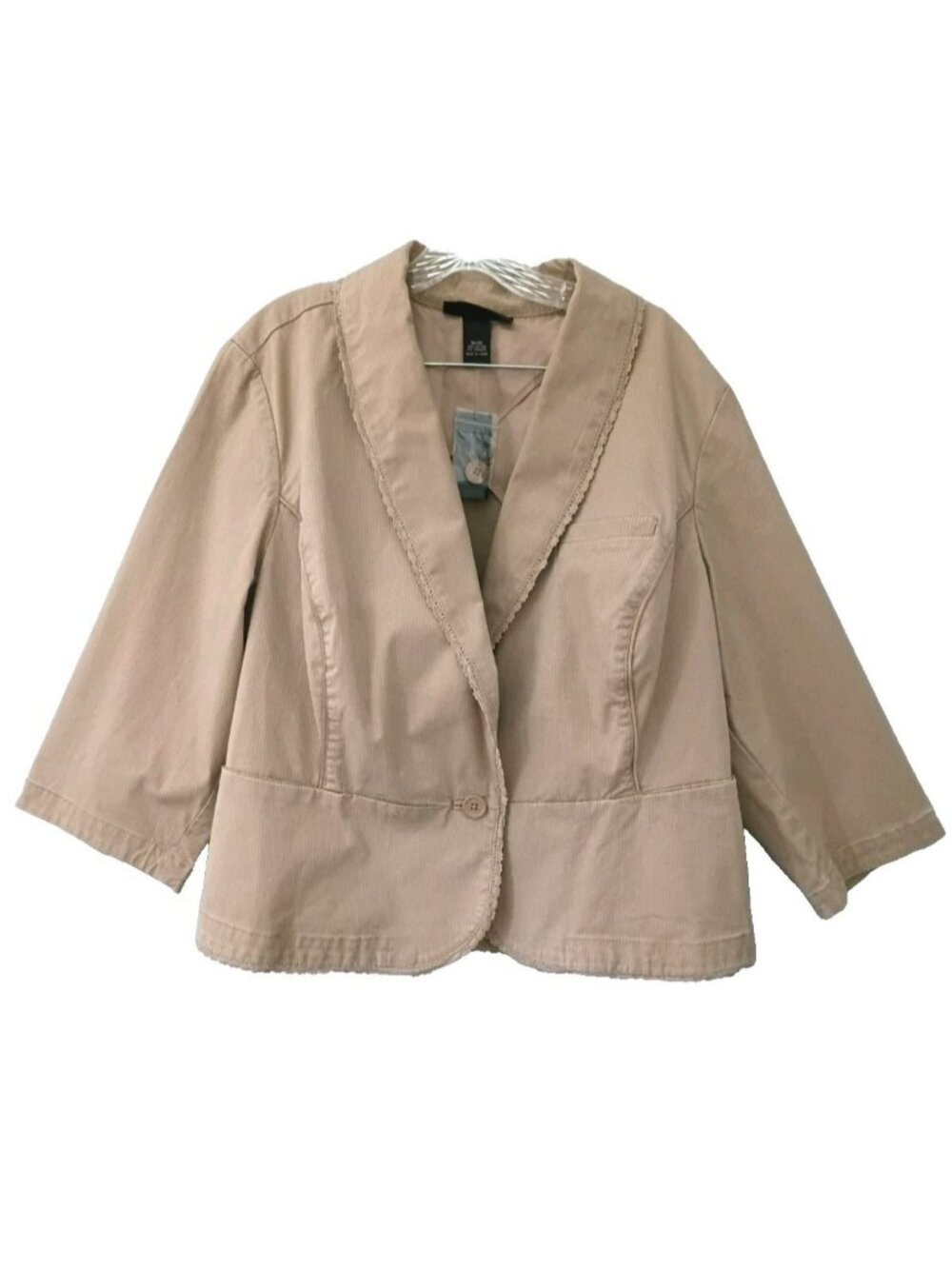 LANE BRYANT VENEZIA Blazer Lace Trim 3/4 Sleeve Cotton Stretch Tan - 18/20 NWT